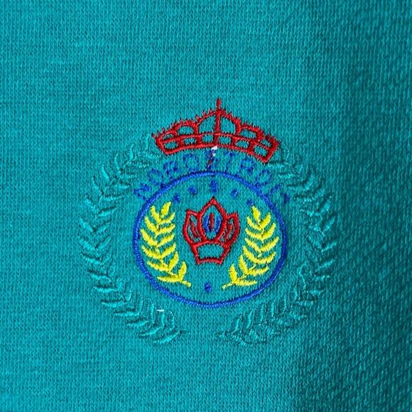 Vintage Nordstrom Lingerie Teal Mock Neck Sweatshirt L | Embroidered Crest Korea - Picture 6 of 13